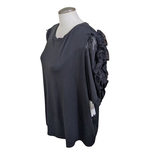 Philosophy Woman NEW Plus 2X Top Blouse Black Ruffle Sheer Short Sleeve Stretch - Picture 4 of 8